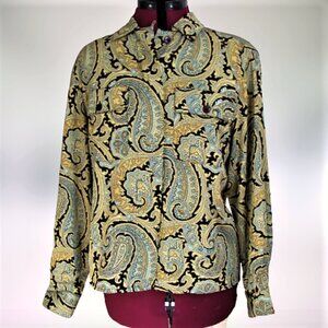 Vintage JONES NY Paisley Blouse Shoulder Pads Office Retro